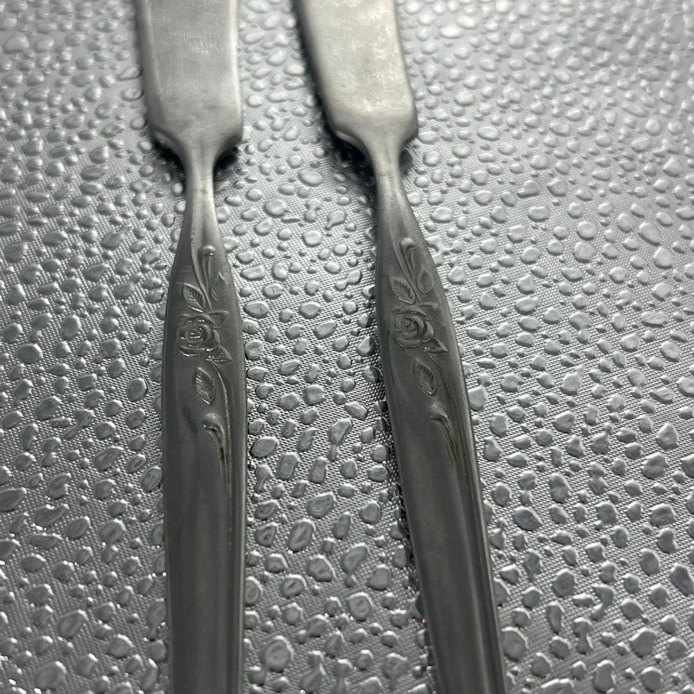 Vtg Dorzel Japan Island Queen by Hull Rose Stainless Flatware 2 PC Butter Knives